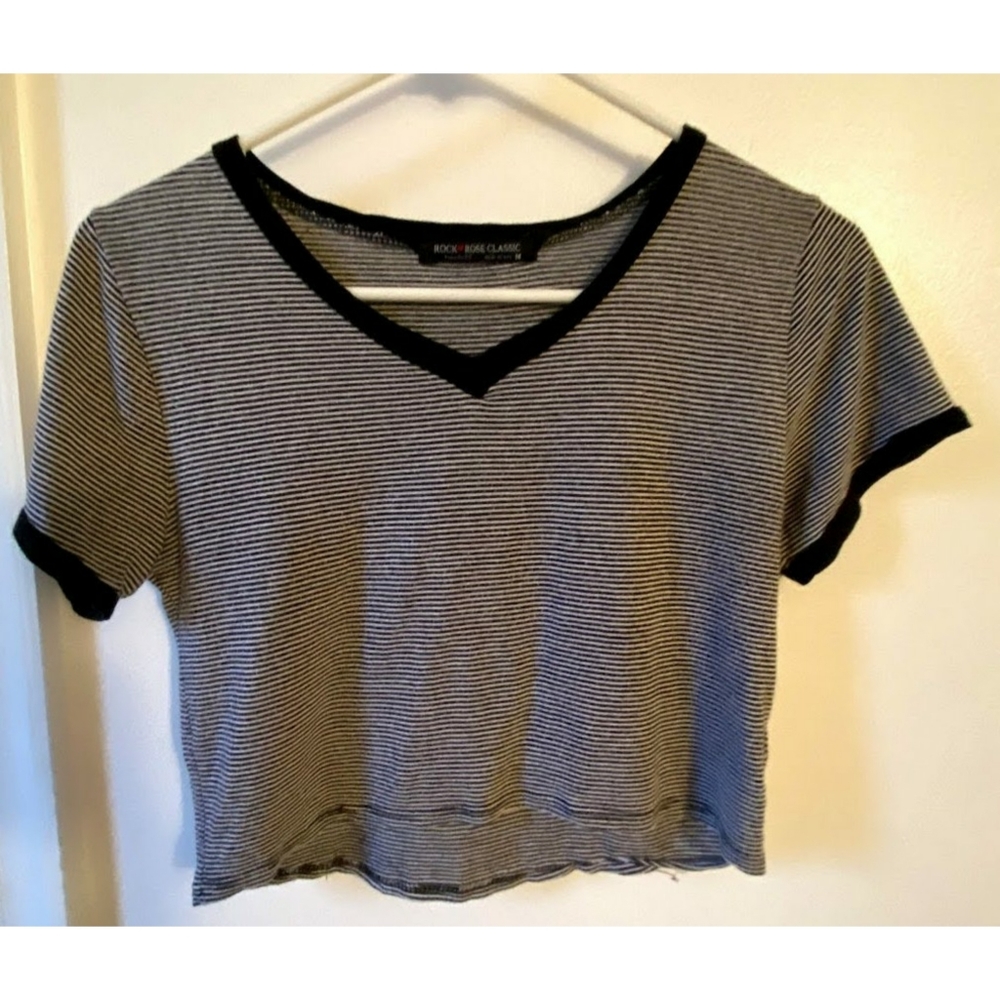 Black and white striped crop tee